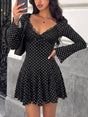 Polka Dot Lace Trimmed V-Neck Mini Dress