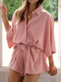 Combishort col chemise manches mi-longues