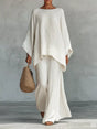 Solid Color Long Sleeve Top and Wide Leg Pants Set