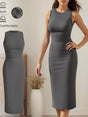 Robe mi-longue sans manches col rond