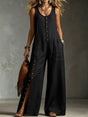 Combinaison sans manches boutonnée jambes larges — grandes tailles