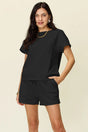 Ensemble Double Take t-shirt texturé manches courtes et short à cordon — grandes tailles