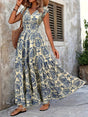 Robe longue imprimée manches courtes smockée