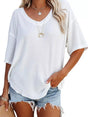 T-shirt gaufré col V manches courtes