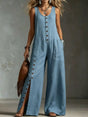Combinaison sans manches boutonnée jambes larges — grandes tailles