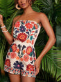 Floral Print Strapless Elastic Waist Romper