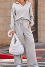 Ensemble top col V et pantalon taille haute uni