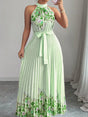 Robe longue fleurie col halter plissée