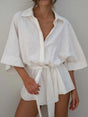 Combishort col chemise manches mi-longues