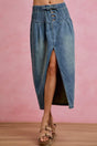 Jupe en denim plissée boutonnée fendue SO ME