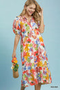 Robe mi-longue fleurie aquarelle étagée