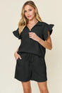Ensemble Double Take top texturé manches volantées et short cordon