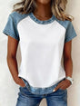 Blouse patchwork façon denim manches courtes