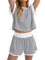 Ensemble top rayé col rond et short — grandes tailles