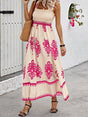 Robe longue imprimée bretelles larges smockée
