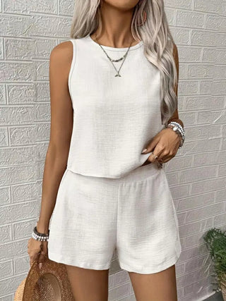 Ensemble débardeur col rond dentelle et short