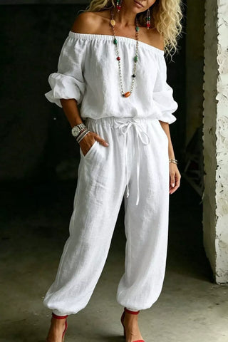 Ensemble top épaules dénudées et pantalon — grandes tailles