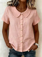 Chemise col claudine boutons perlés manches courtes