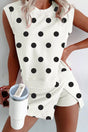 Ribbed Trim Polka Dot Print Tank Split Mini Skort 2pcs Set