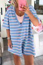 Striped V-Neck Half Sleeve Romper