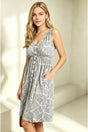 Double Take Printed Sleeveless Front Button Ruched Waist Side Slit Casual Magic Dress with Pockets
