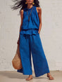 Ensemble top smocké ourlet volanté et pantalon large
