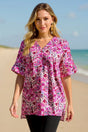 Blouse imprimée col V manches courtes — grandes tailles