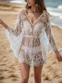 Cache-maillot en dentelle col V manches trois-quarts