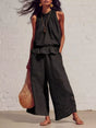 Ensemble top smocké ourlet volanté et pantalon large