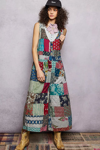 Combinaison patchwork sans manches jambes larges