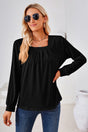 Blouse froncée col carré manches longues