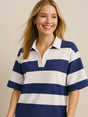 Colorblock collared half-sleeve top