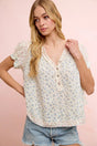 Blouse BiBi fleurie froissée col tombant manches courtes