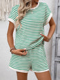 Ensemble top rayé col rond décontracté et short