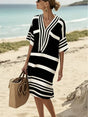 Robe mi-longue rayée manches mi-longues — grandes tailles