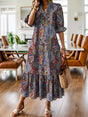 Robe mi-longue bohème imprimée cachemire ourlet volanté — grandes tailles