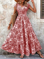 Robe longue imprimée manches courtes smockée
