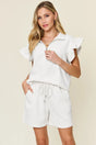 Ensemble Double Take top texturé manches volantées et short cordon