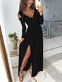 Robe longue croisée fendue épaules dénudées